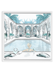 Moroccan Pool Time Blue - Illustration - Canvas Gallery Print - Unframed or Framed - Tiffany La Belle