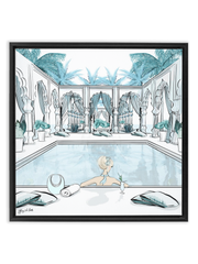 Moroccan Pool Time Blue - Illustration - Canvas Gallery Print - Unframed or Framed - Tiffany La Belle