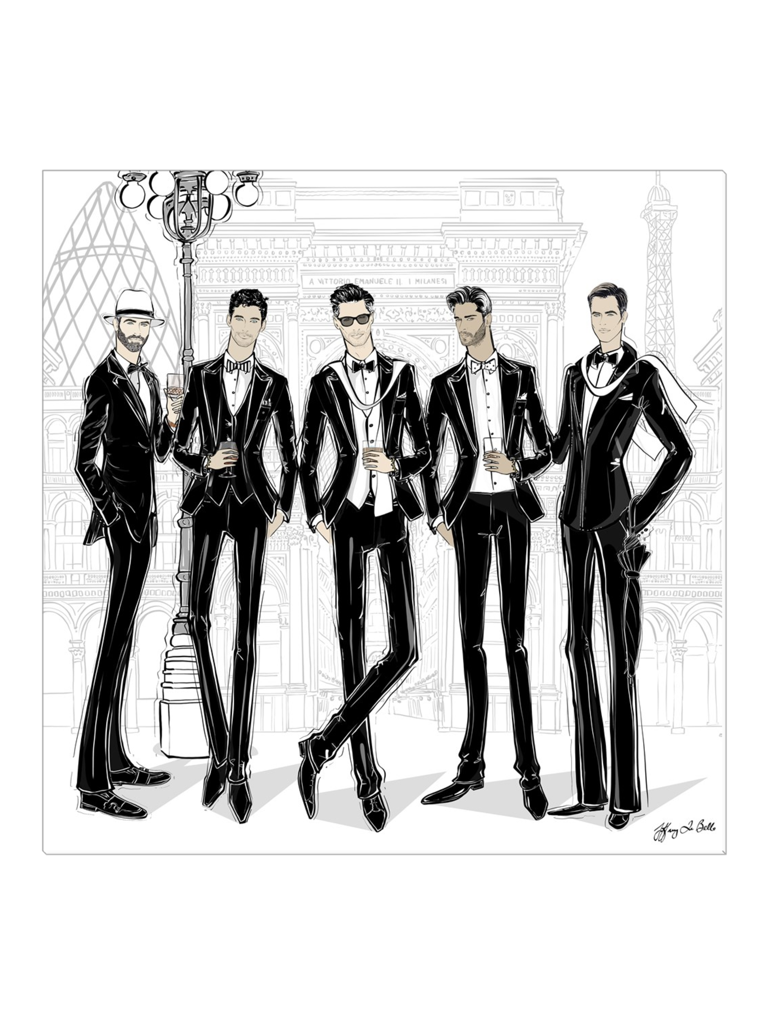Mens Fashion Week - Illustration - Canvas Gallery Print - Unframed or Framed - Tiffany La Belle