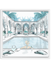 Moroccan Pool Time Blue - Illustration - Canvas Gallery Print - Unframed or Framed - Tiffany La Belle