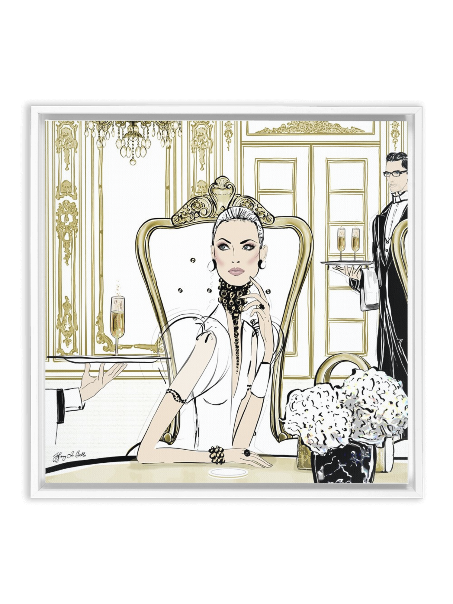 Champagne Dining - Illustration - Canvas Gallery Print - Unframed or Framed - Tiffany La Belle