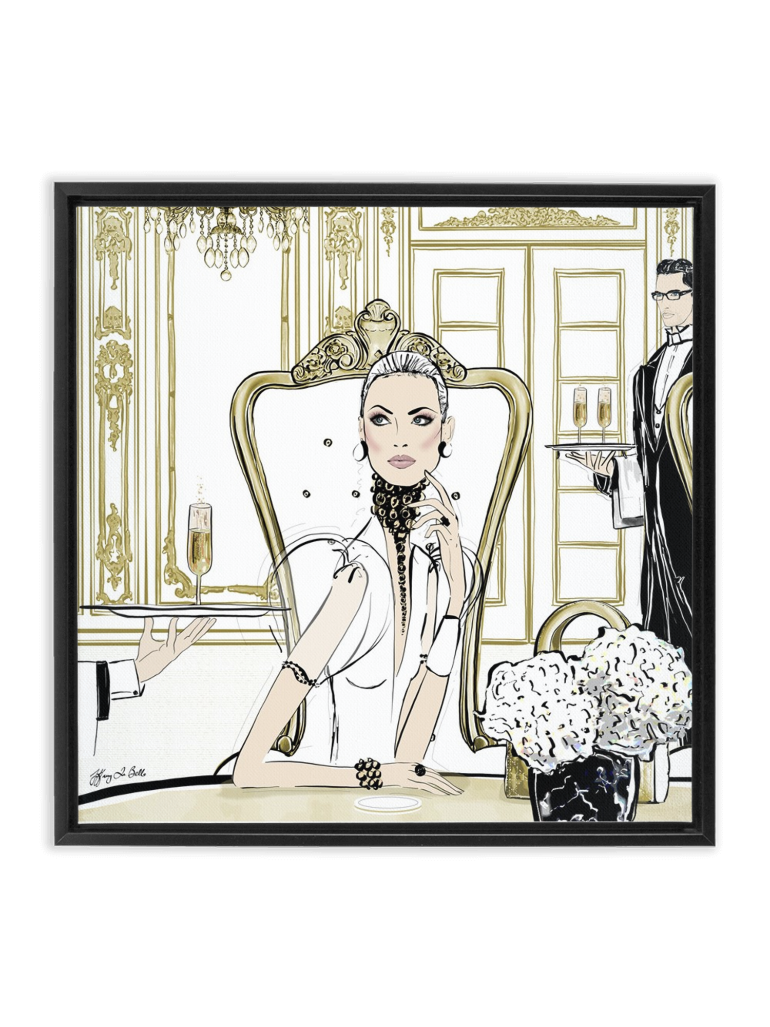 Champagne Dining - Illustration - Canvas Gallery Print - Unframed or Framed - Tiffany La Belle
