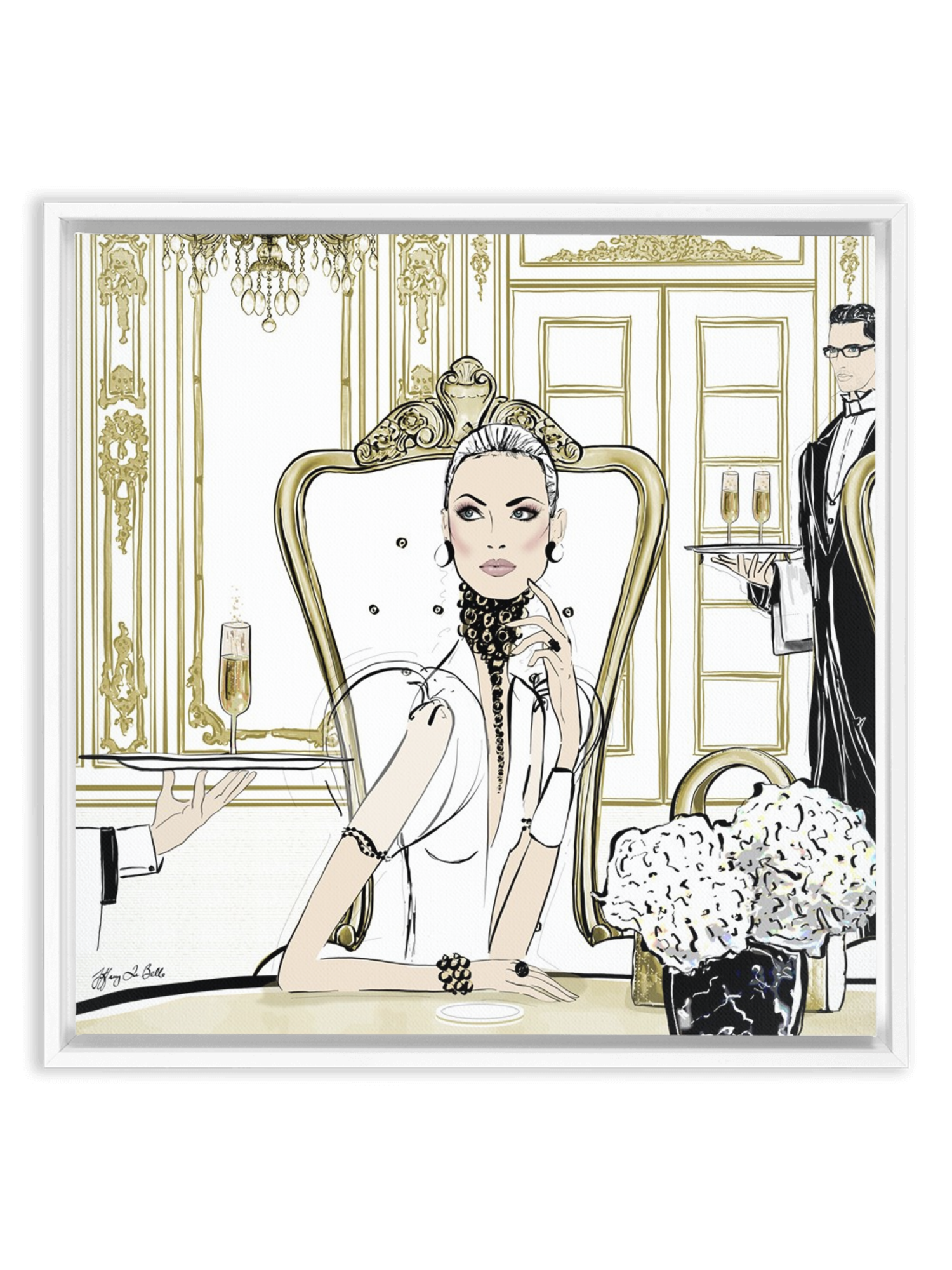 Champagne Dining - Illustration - Canvas Gallery Print - Unframed or Framed - Tiffany La Belle