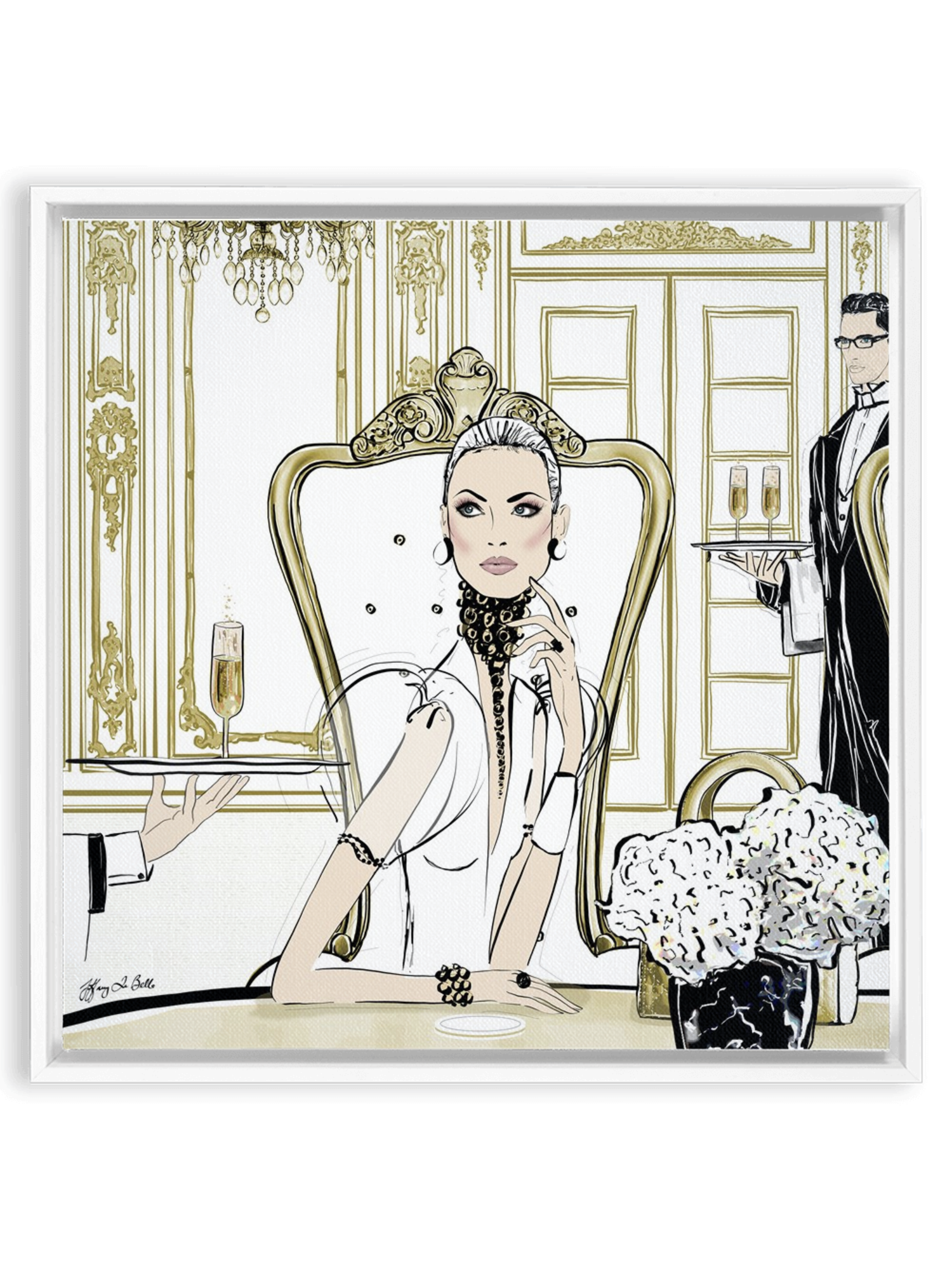 Champagne Dining - Illustration - Canvas Gallery Print - Unframed or Framed - Tiffany La Belle
