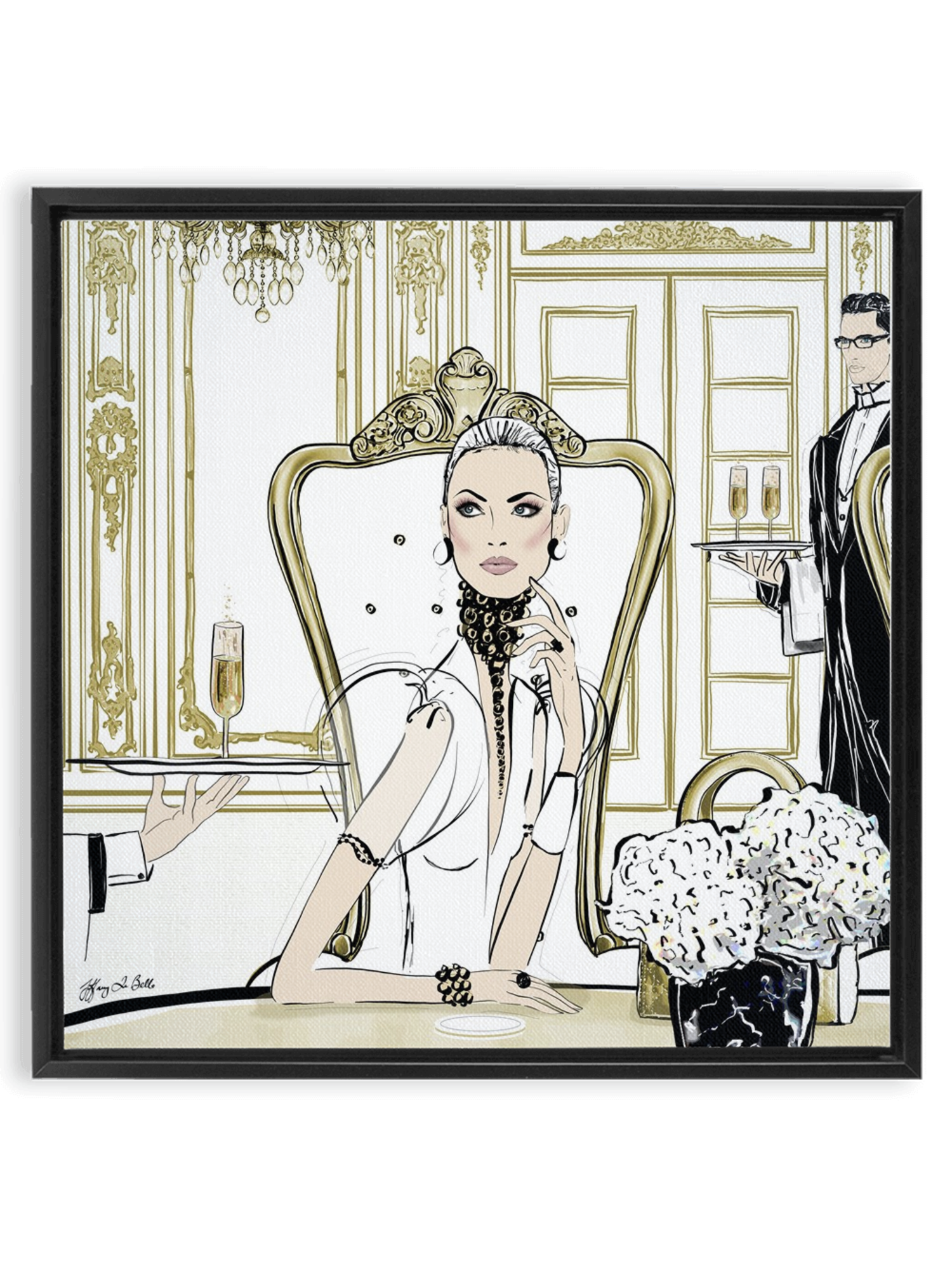 Champagne Dining - Illustration - Canvas Gallery Print - Unframed or Framed - Tiffany La Belle