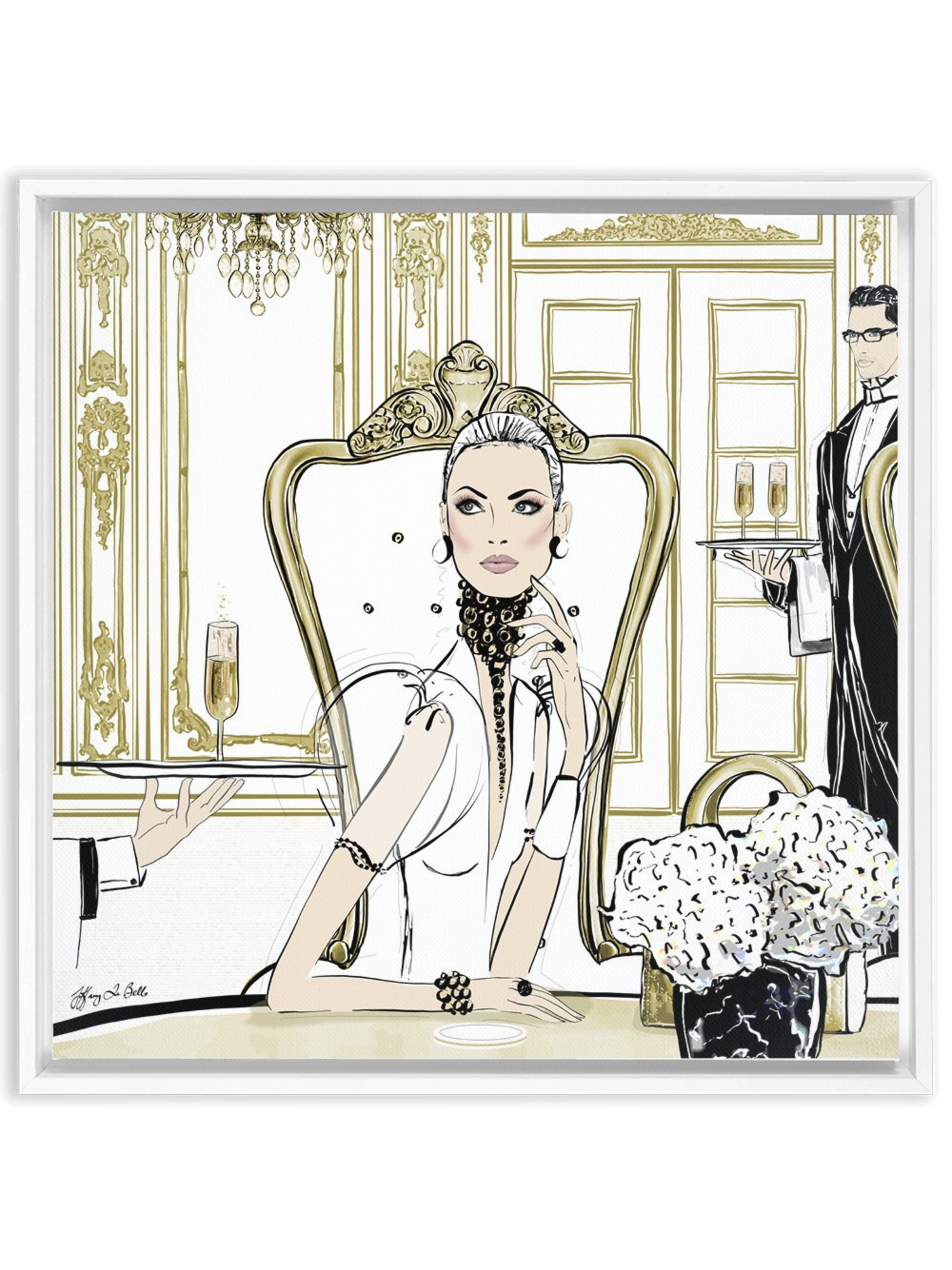 Champagne Dining - Illustration - Canvas Gallery Print - Unframed or Framed - Tiffany La Belle