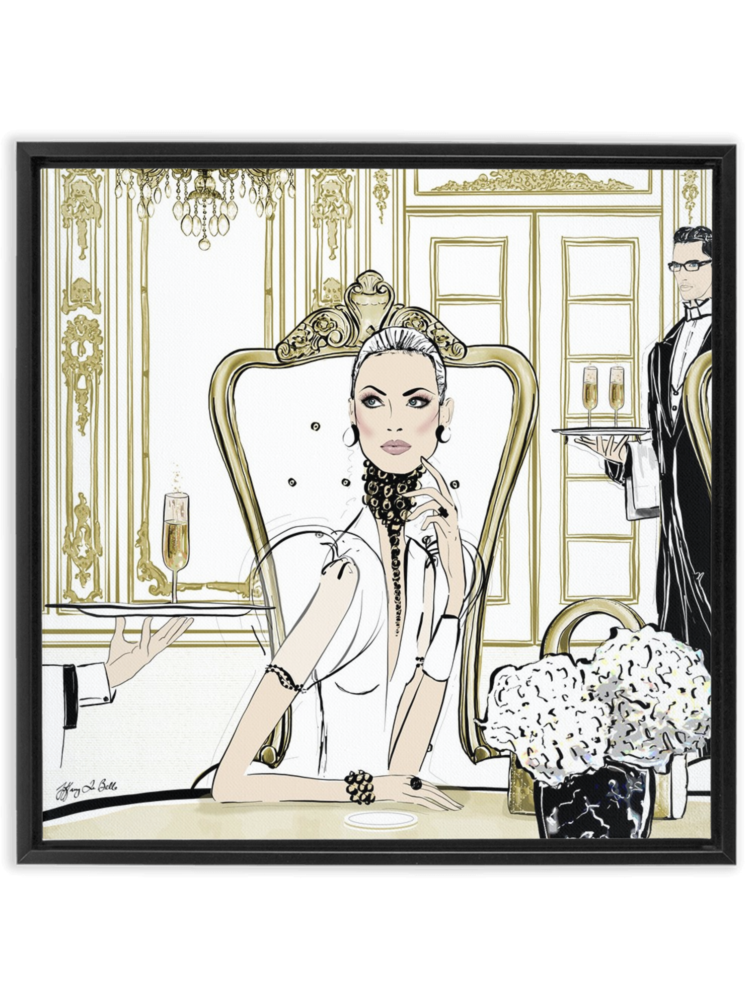 Champagne Dining - Illustration - Canvas Gallery Print - Unframed or Framed - Tiffany La Belle