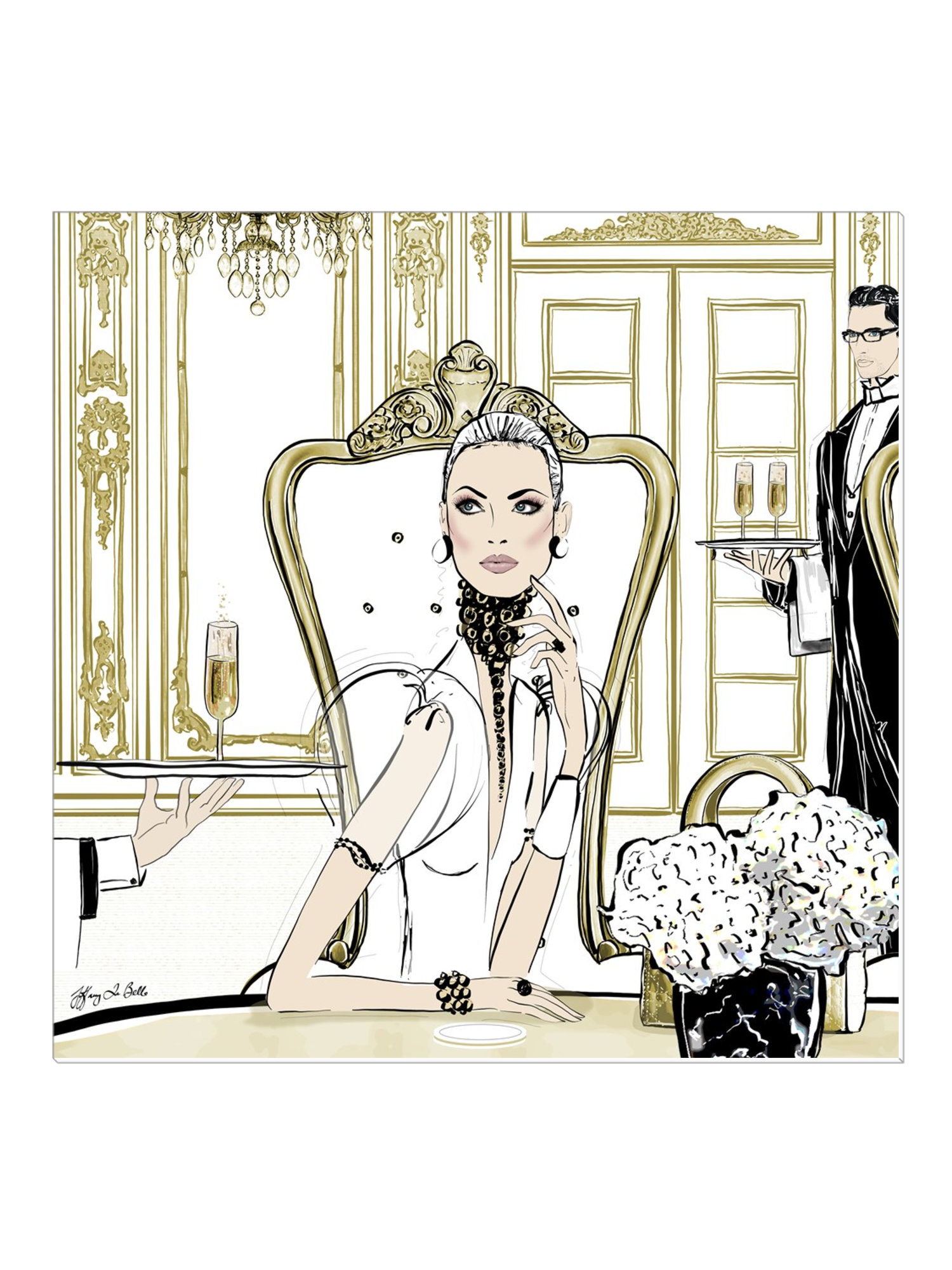 Champagne Dining - Illustration - Canvas Gallery Print - Unframed or Framed - Tiffany La Belle
