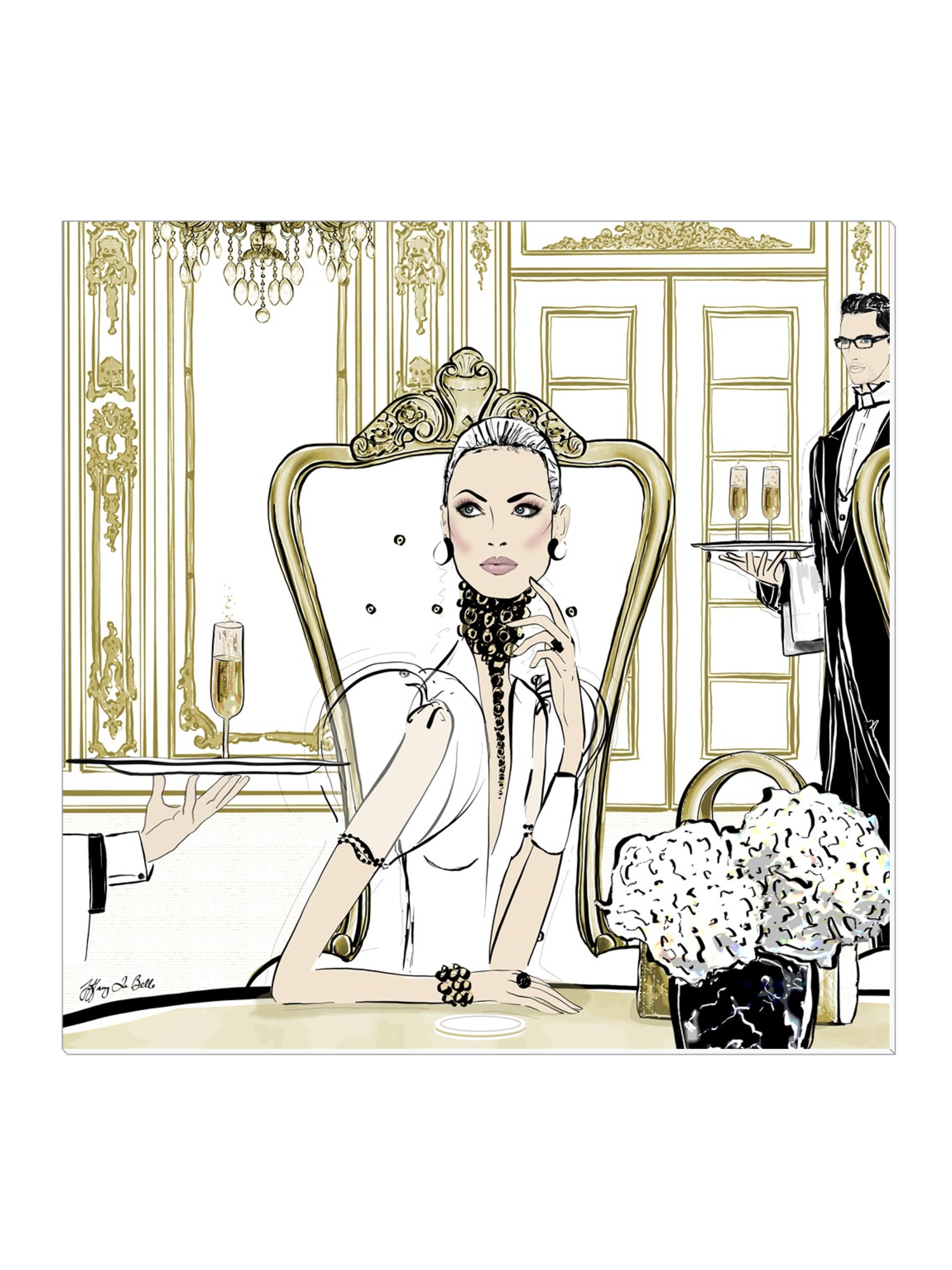 Champagne Dining - Illustration - Canvas Gallery Print - Unframed or Framed - Tiffany La Belle