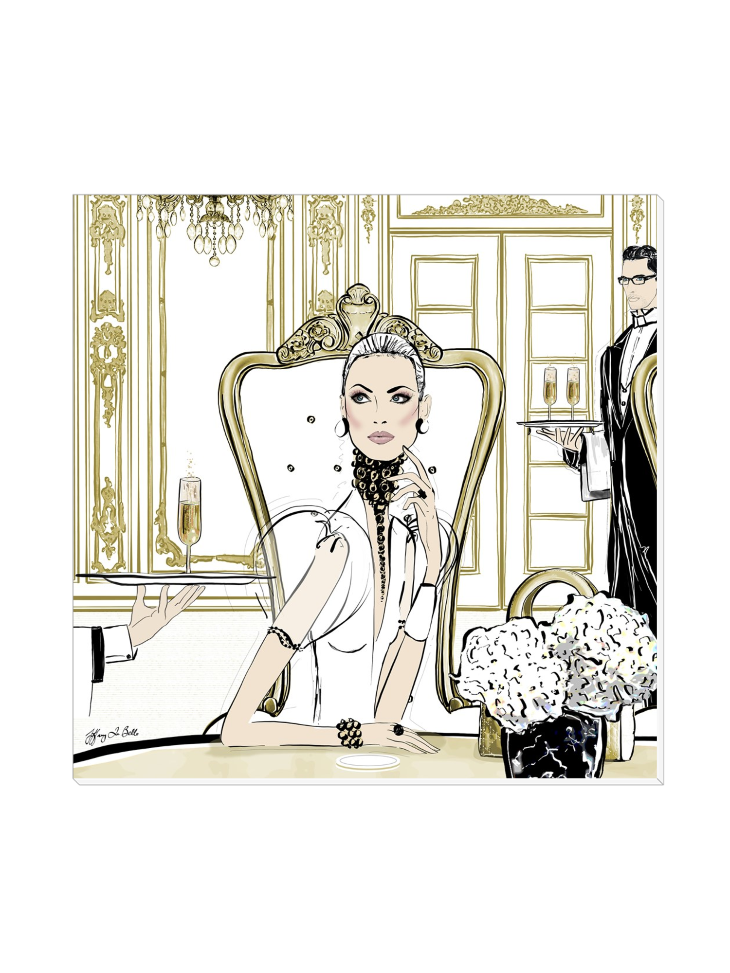 Champagne Dining - Illustration - Canvas Gallery Print - Unframed or Framed - Tiffany La Belle
