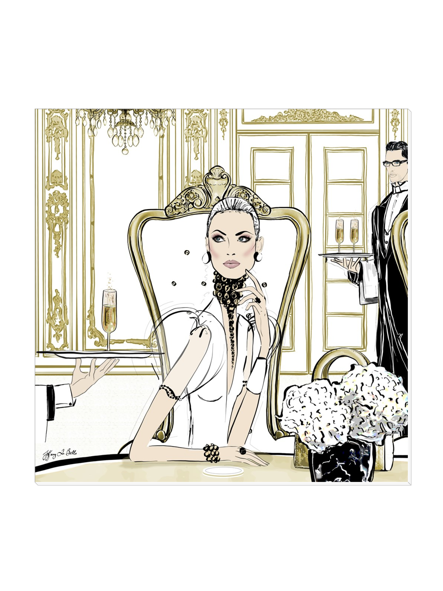 Champagne Dining - Illustration - Canvas Gallery Print - Unframed or Framed - Tiffany La Belle