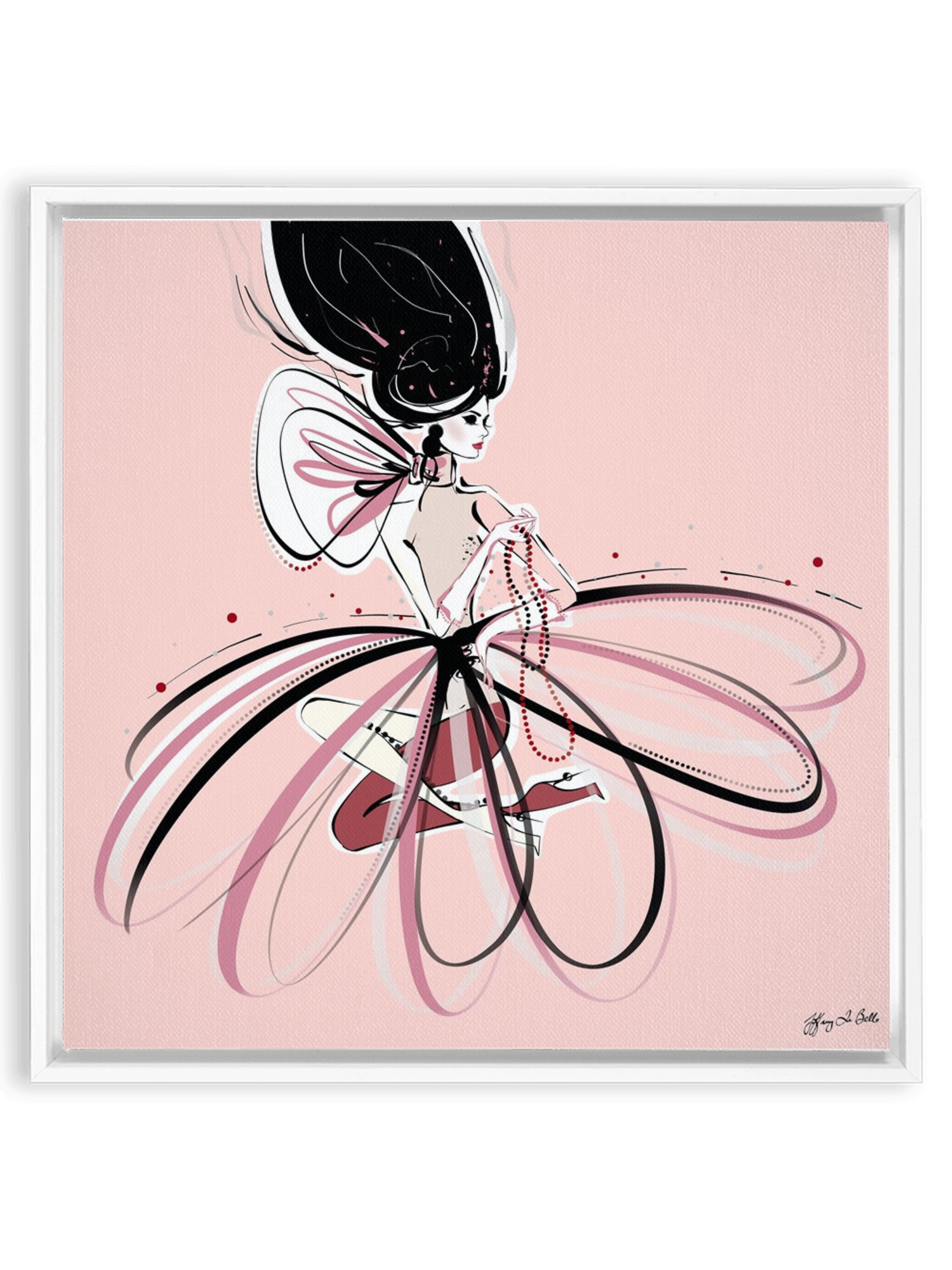 For the Love of Pearls in Pink - Illustration - Canvas Gallery Print - Unframed or Framed - Tiffany La Belle