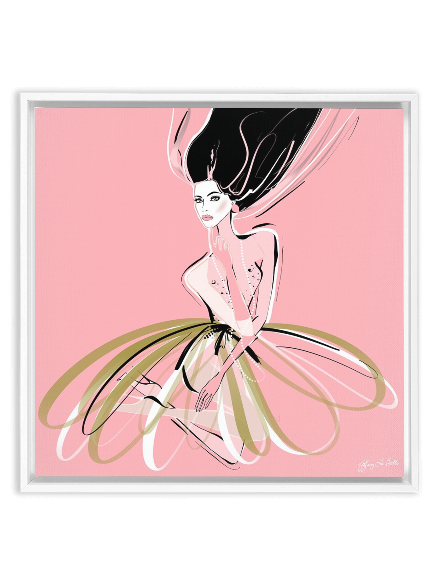 Pink and Pearls - Illustration - Canvas Gallery Print - Unframed or Framed - Tiffany La Belle