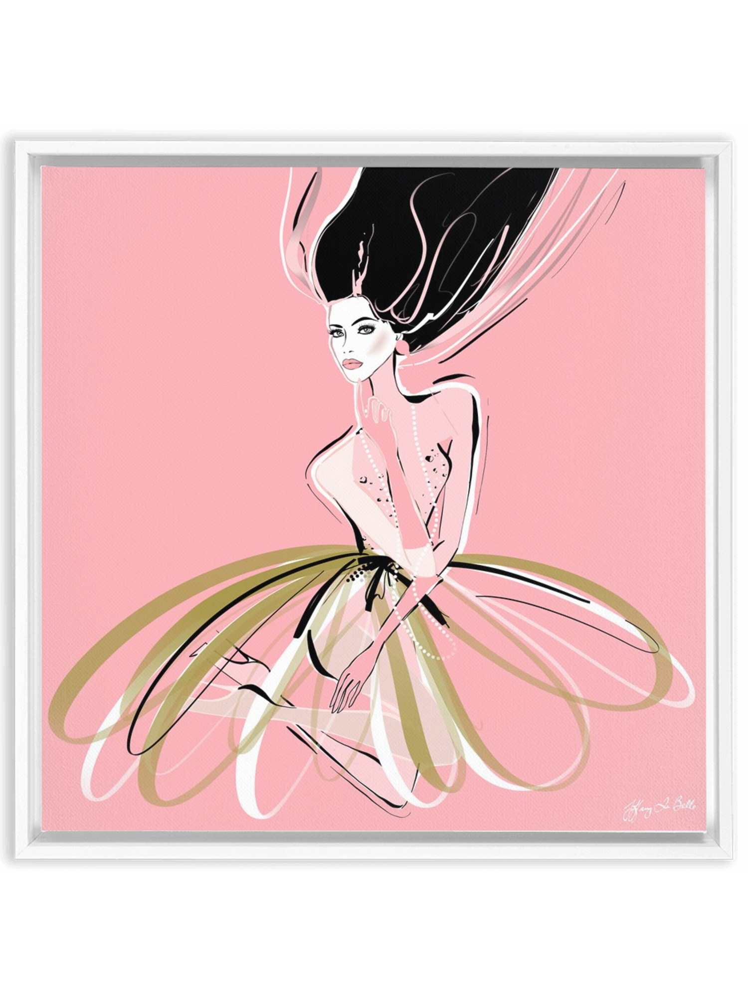 Pink and Pearls - Illustration - Canvas Gallery Print - Unframed or Framed - Tiffany La Belle