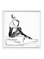 Champagne Friday with Strawberries - Illustration - Canvas Gallery Print - Unframed or Framed - Tiffany La Belle