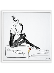 Champagne Friday with Strawberries - Illustration - Canvas Gallery Print - Unframed or Framed - Tiffany La Belle