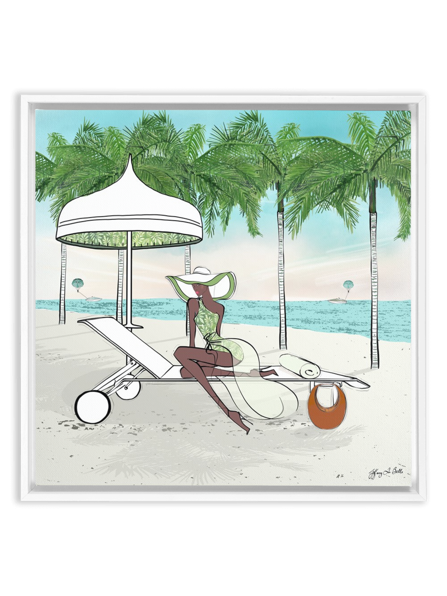 Palm Tree Beach - Illustration - Canvas Gallery Print - Unframed or Framed - Tiffany La Belle