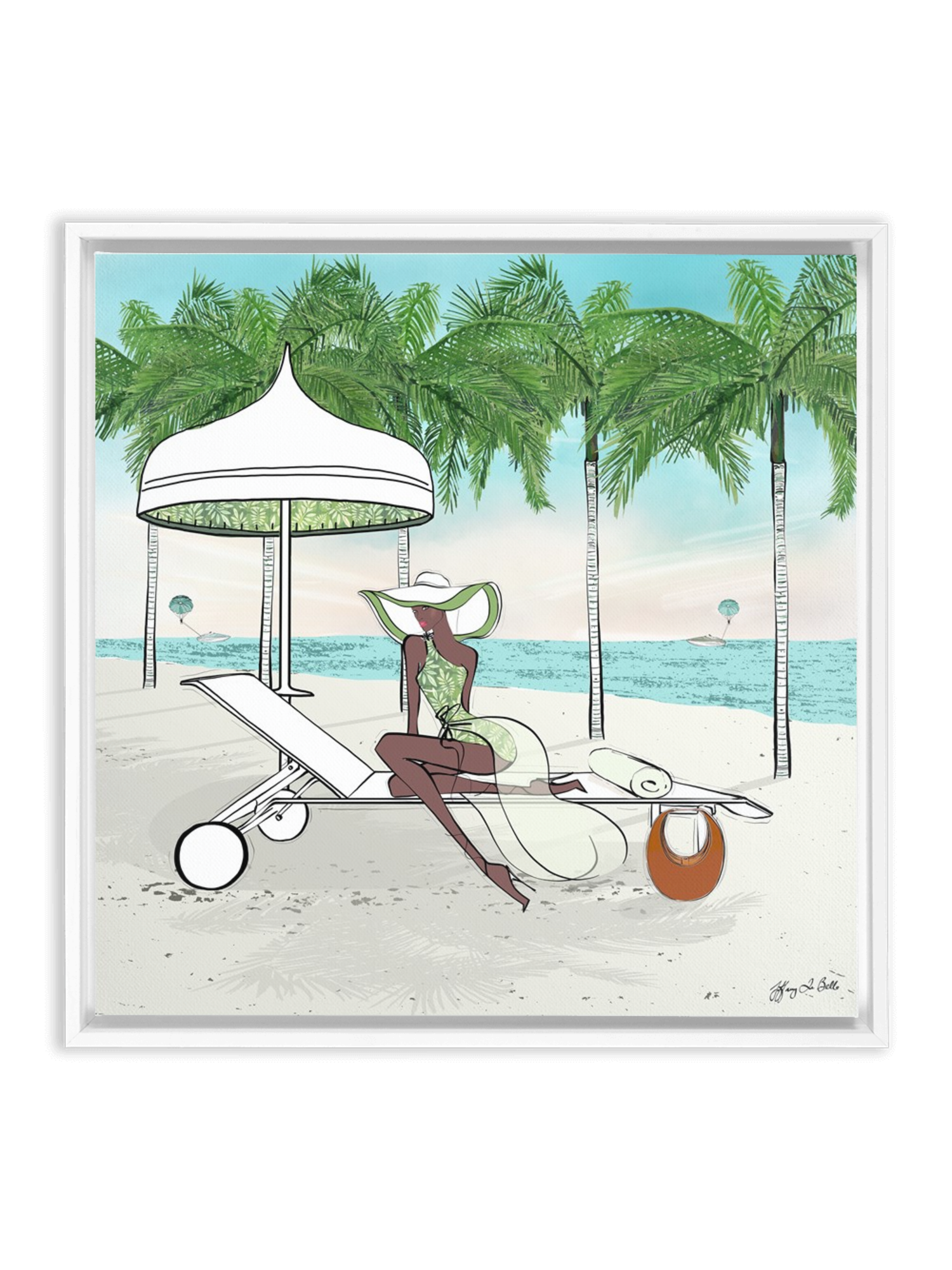 Palm Tree Beach - Illustration - Canvas Gallery Print - Unframed or Framed - Tiffany La Belle