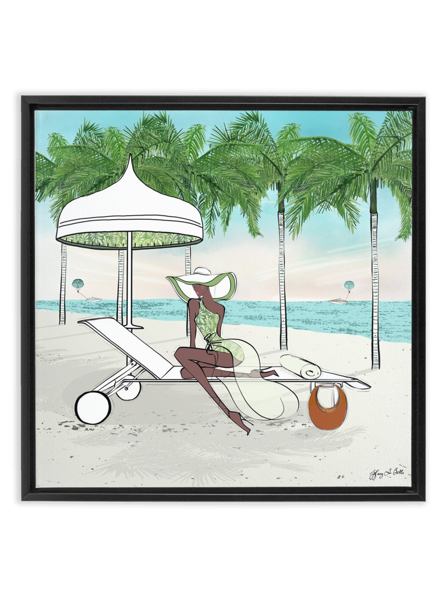 Palm Tree Beach - Illustration - Canvas Gallery Print - Unframed or Framed - Tiffany La Belle