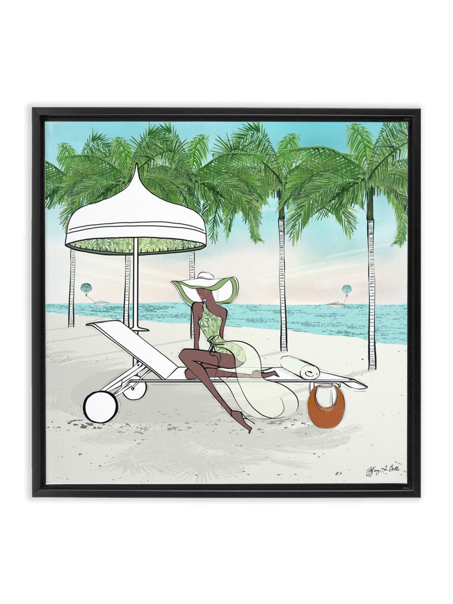 Palm Tree Beach - Illustration - Canvas Gallery Print - Unframed or Framed - Tiffany La Belle