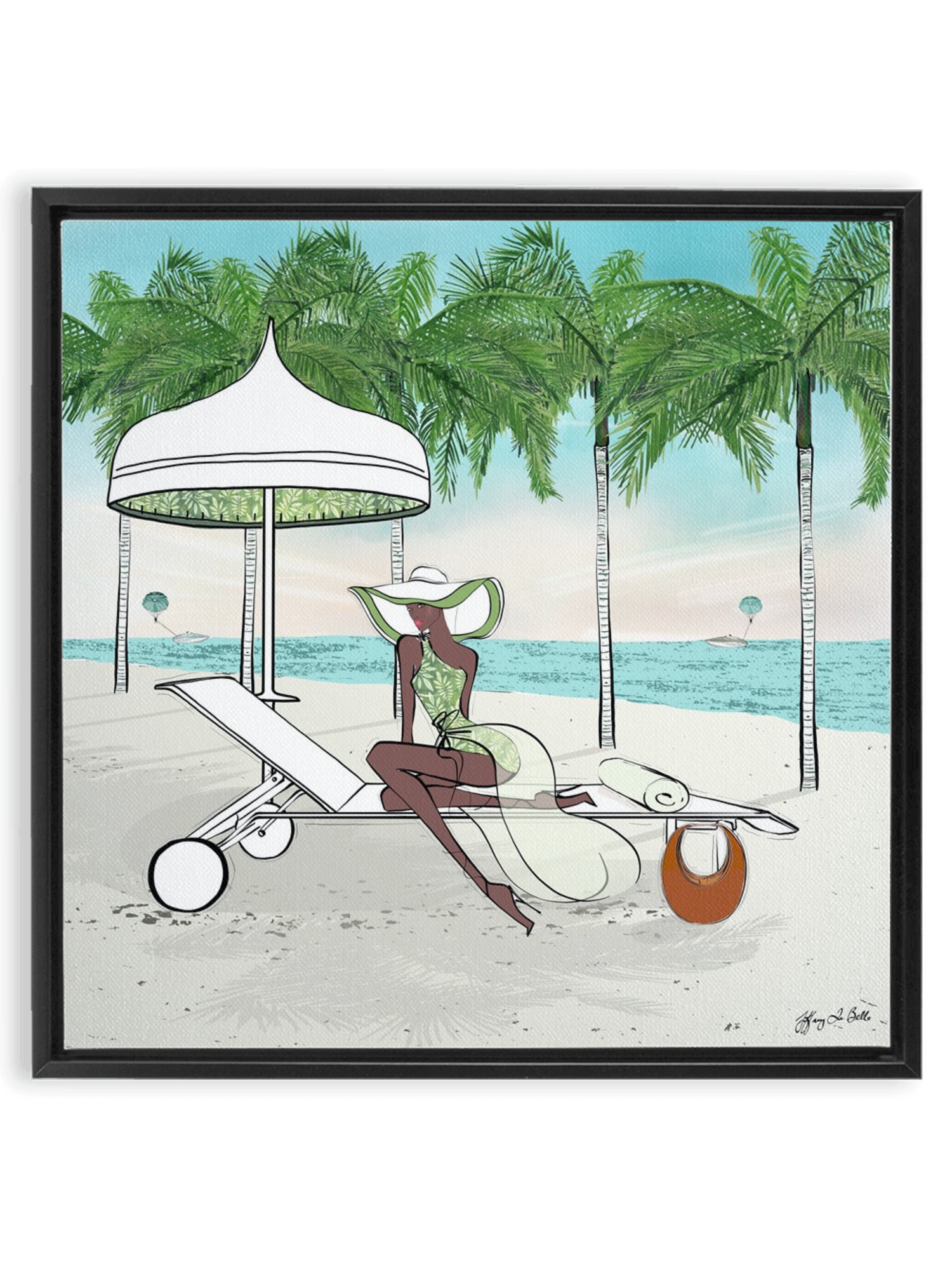 Palm Tree Beach - Illustration - Canvas Gallery Print - Unframed or Framed - Tiffany La Belle