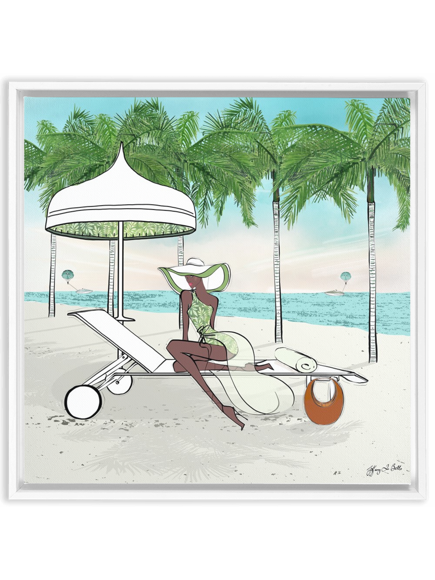Palm Tree Beach - Illustration - Canvas Gallery Print - Unframed or Framed - Tiffany La Belle