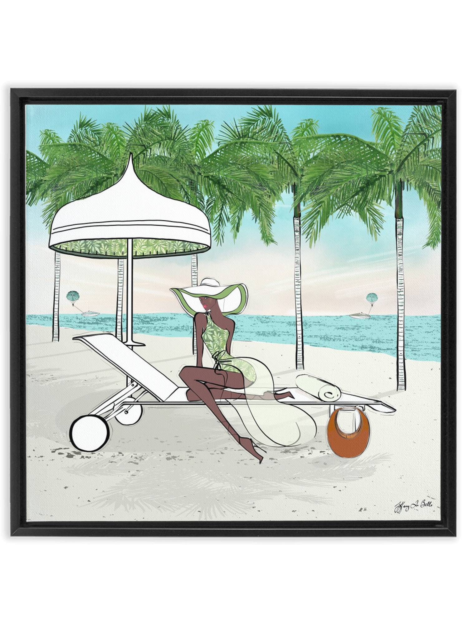 Palm Tree Beach - Illustration - Canvas Gallery Print - Unframed or Framed - Tiffany La Belle