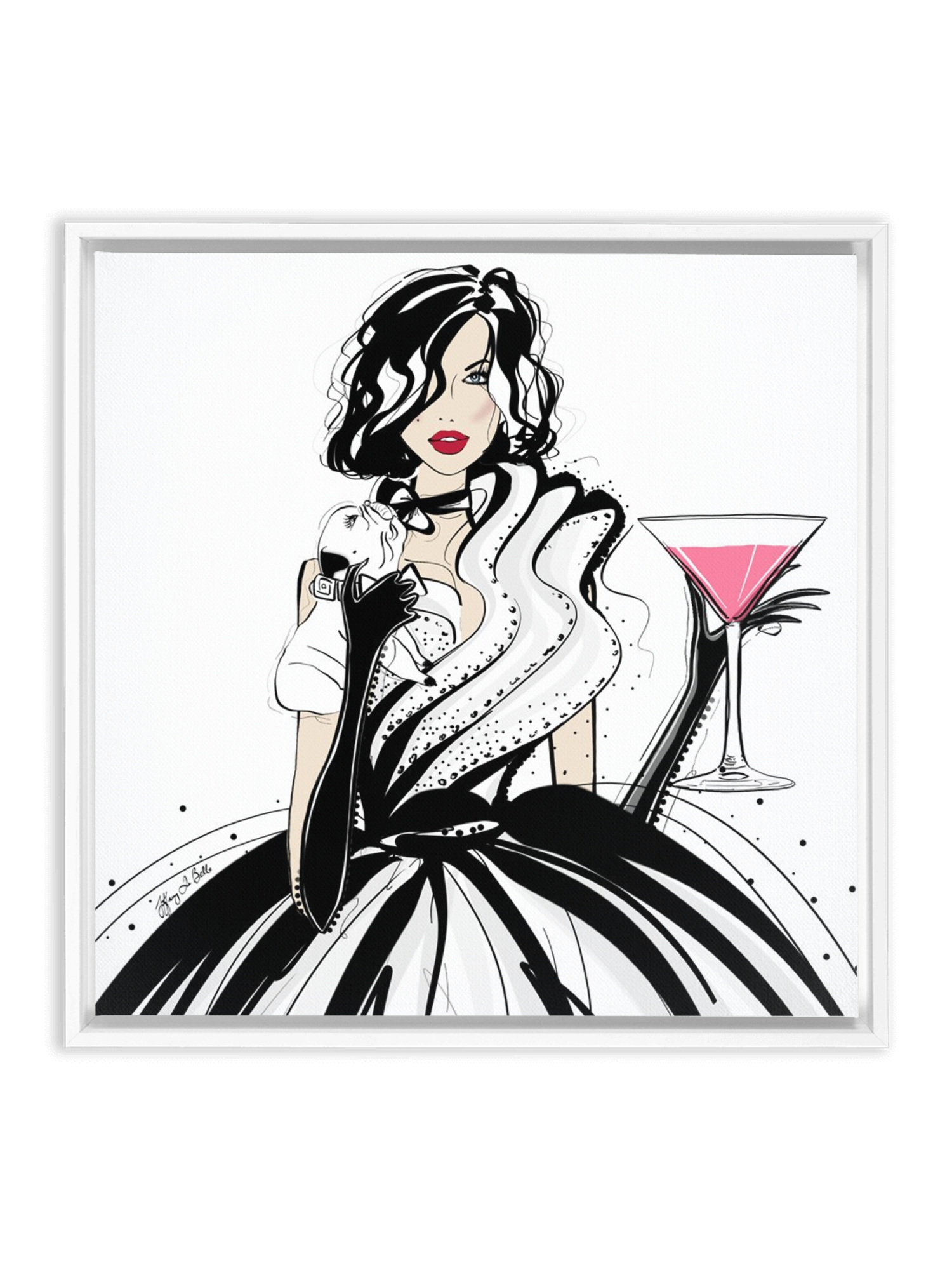 Pugs and Pink Drinks - Illustration - Canvas Gallery Print - Unframed or Framed - Tiffany La Belle