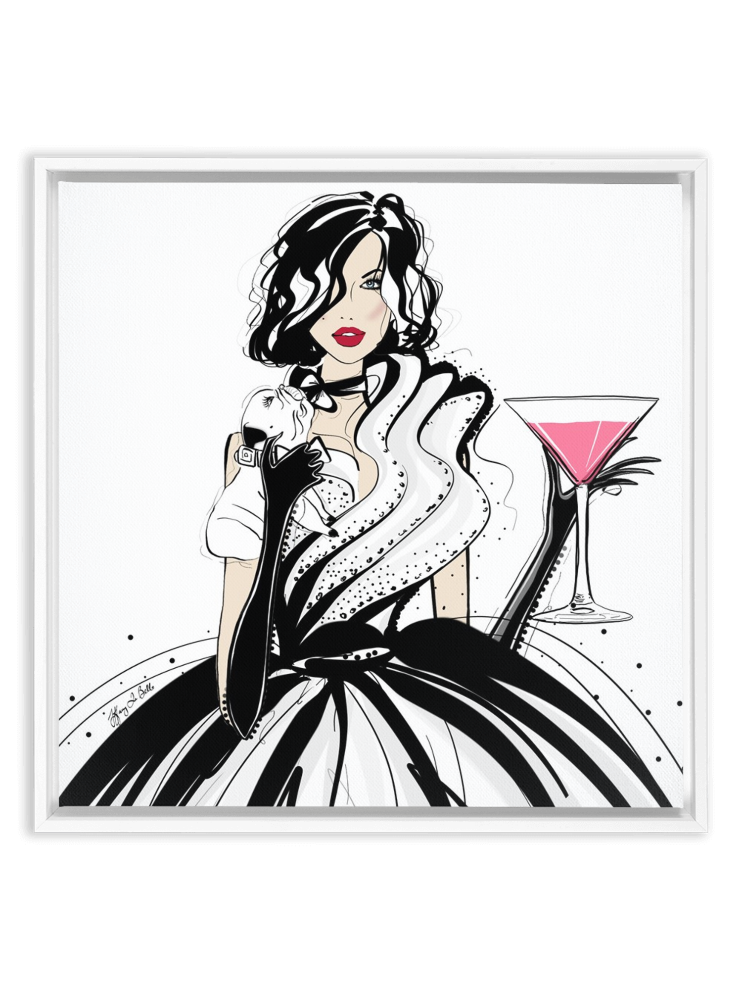 Pugs and Pink Drinks - Illustration - Canvas Gallery Print - Unframed or Framed - Tiffany La Belle