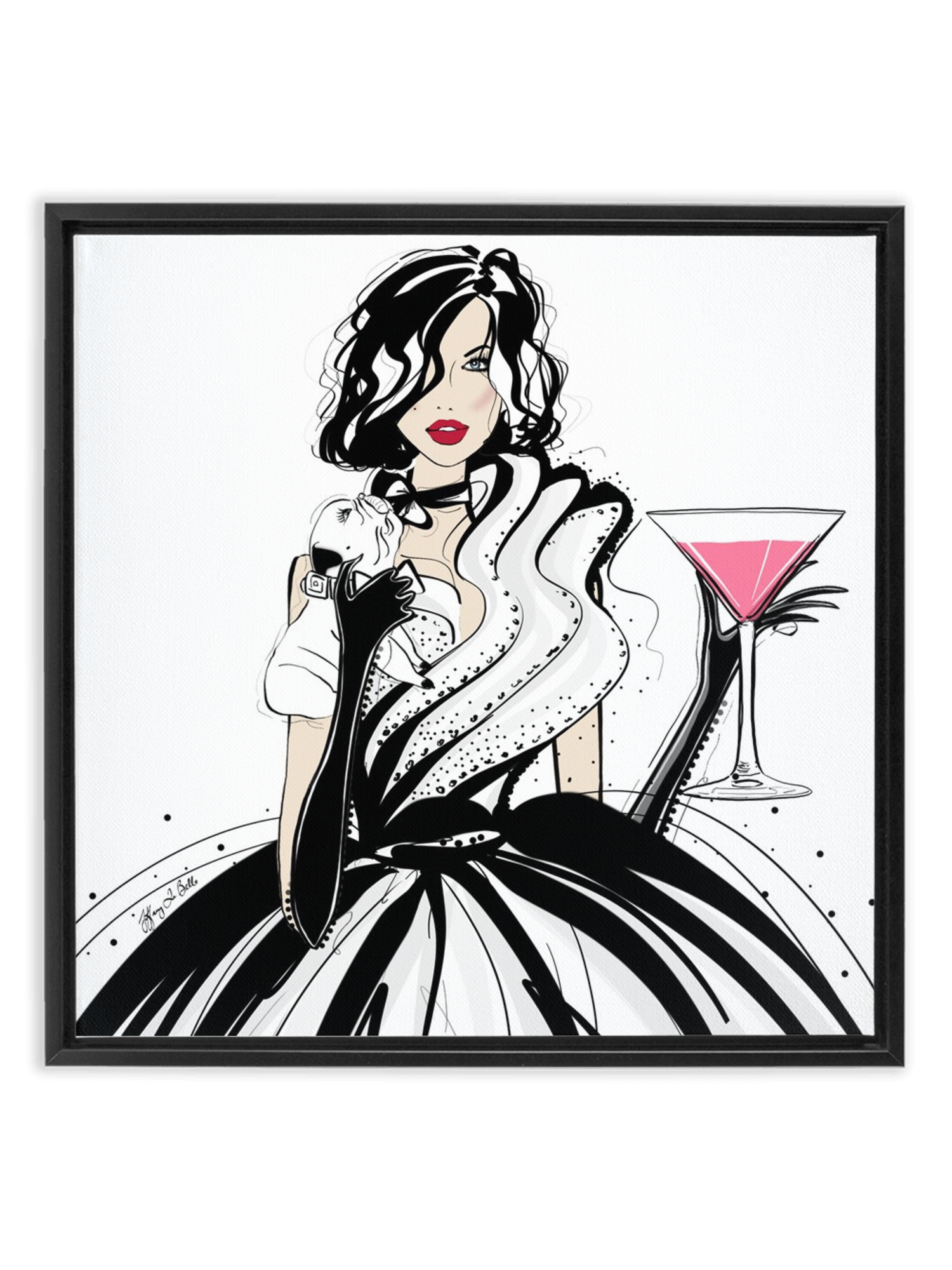 Pugs and Pink Drinks - Illustration - Canvas Gallery Print - Unframed or Framed - Tiffany La Belle
