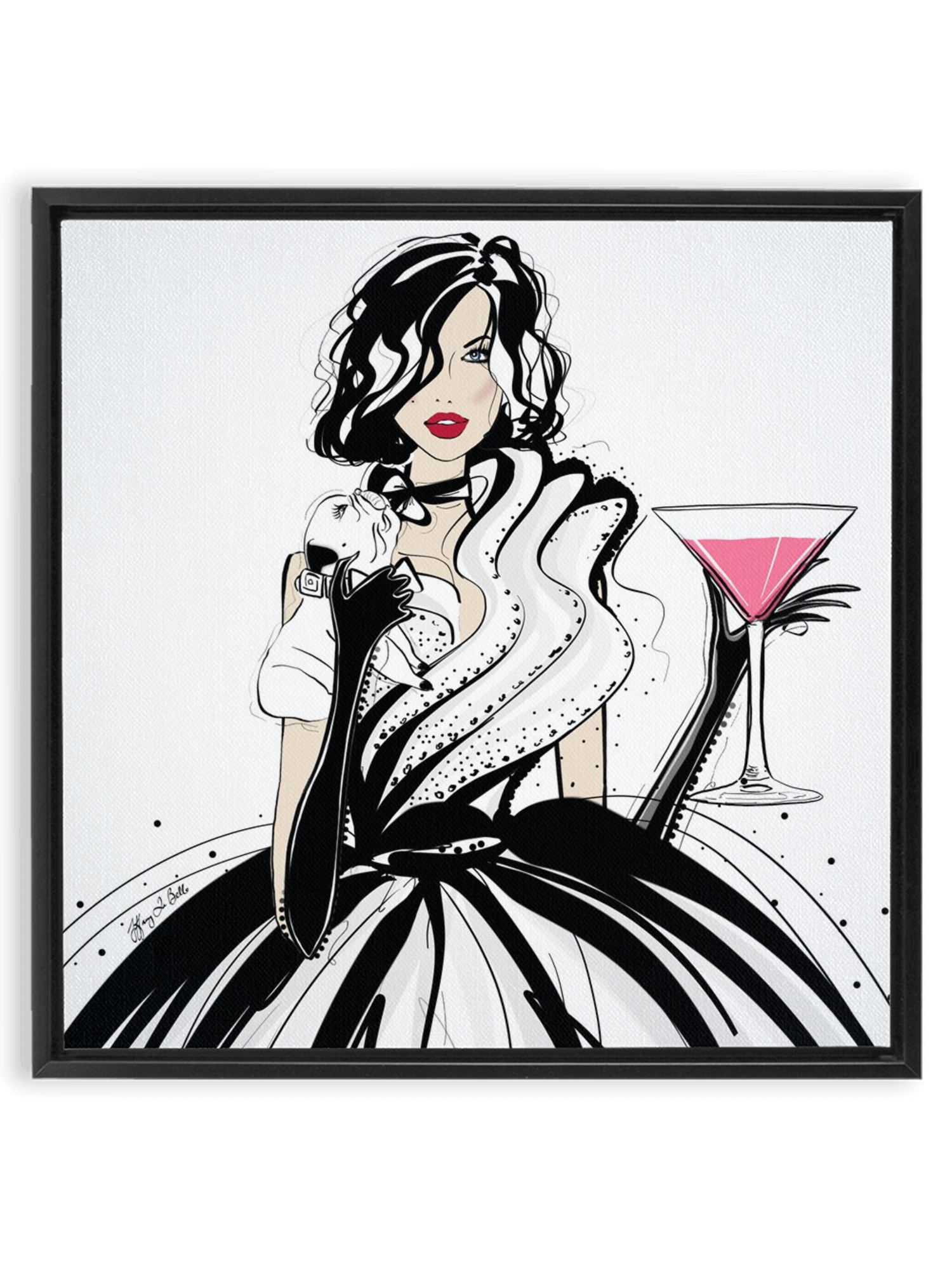 Pugs and Pink Drinks - Illustration - Canvas Gallery Print - Unframed or Framed - Tiffany La Belle