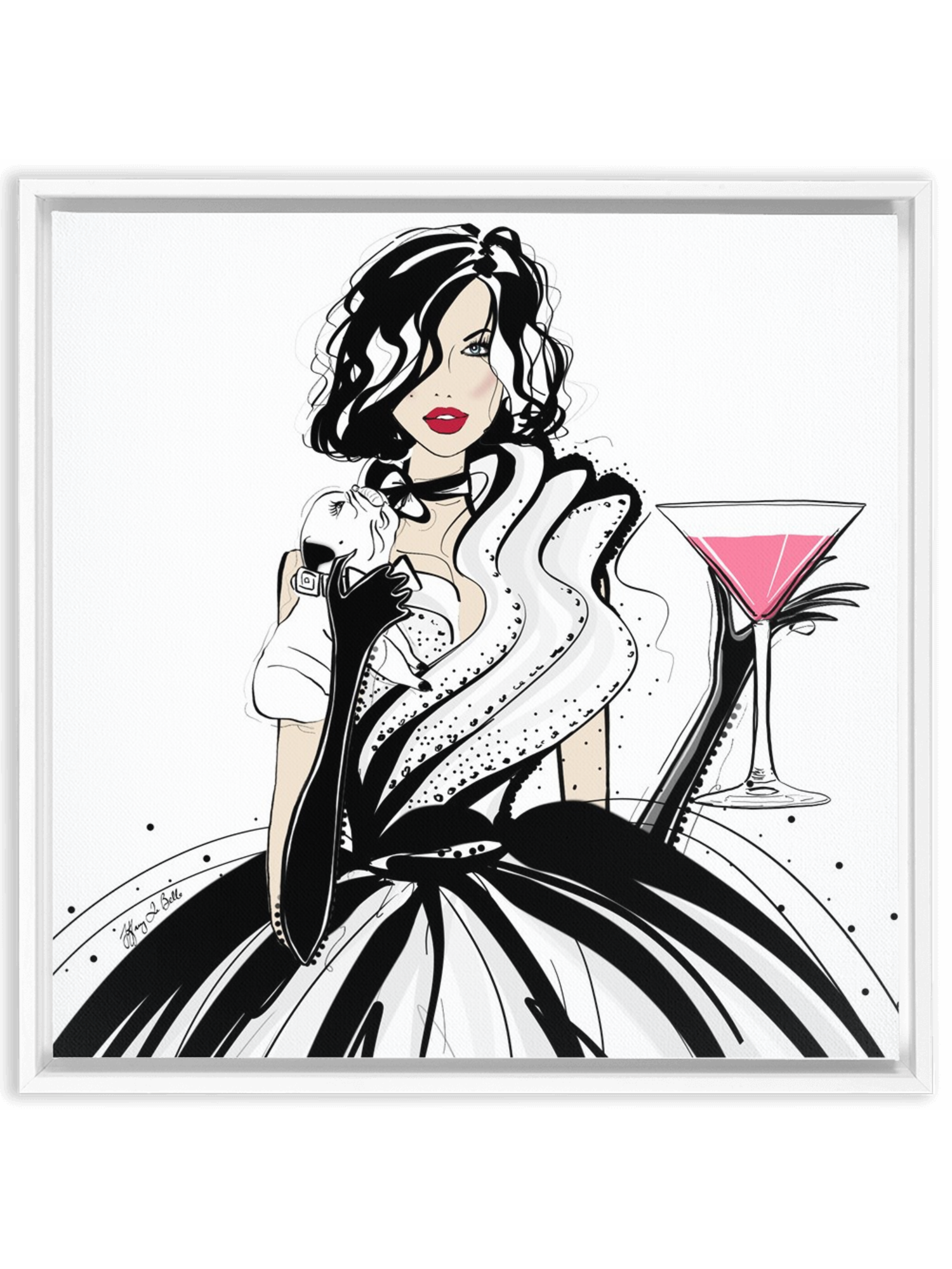 Pugs and Pink Drinks - Illustration - Canvas Gallery Print - Unframed or Framed - Tiffany La Belle