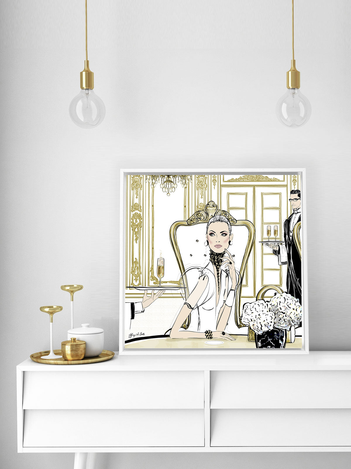 Champagne Dining - Illustration - Canvas Gallery Print - Unframed or Framed - Tiffany La Belle