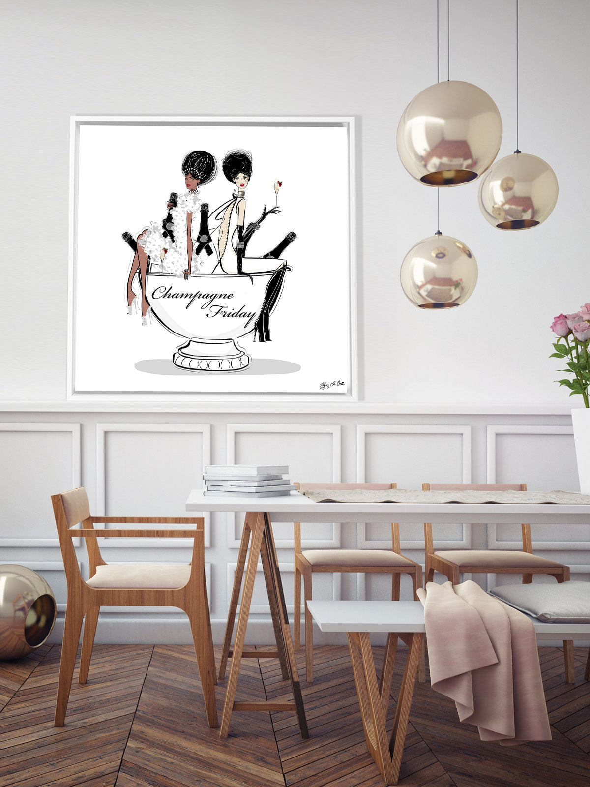 Champagne Friday - Illustration - Canvas Gallery Print - Unframed or Framed - Tiffany La Belle