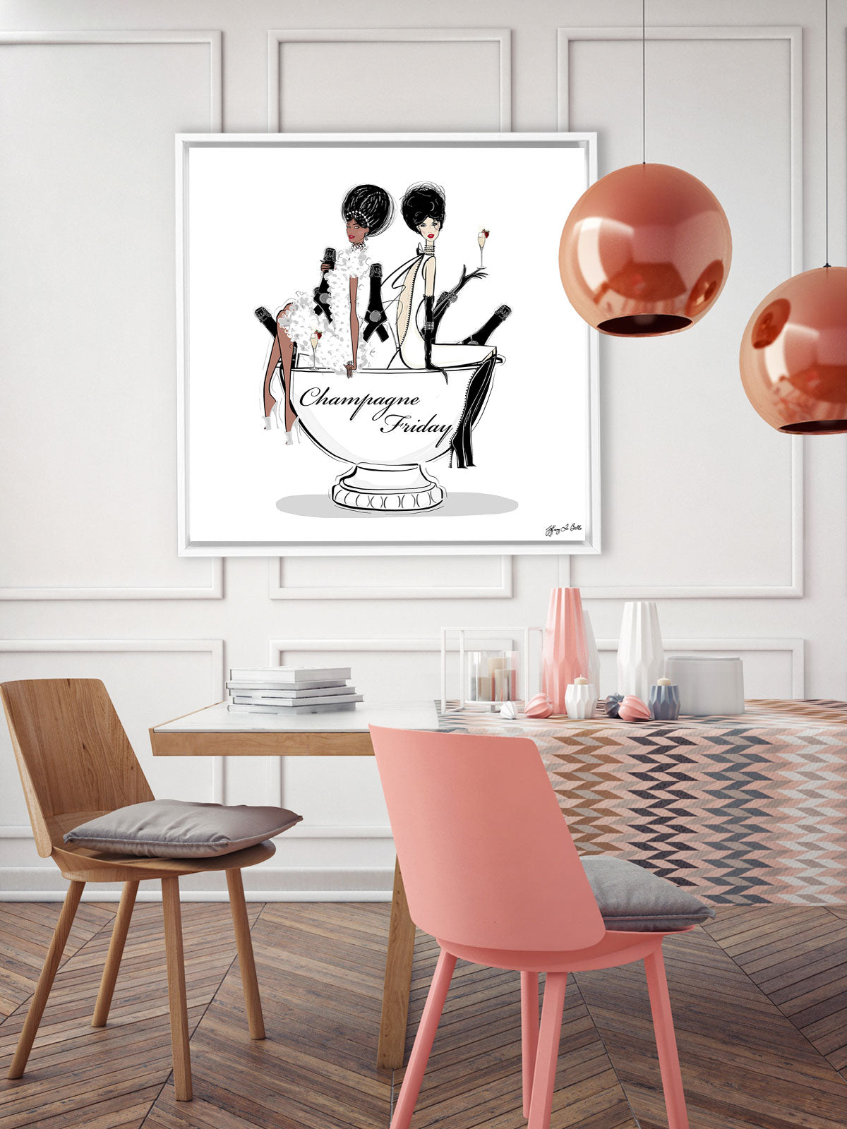 Champagne Friday - Illustration - Canvas Gallery Print - Unframed or Framed - Tiffany La Belle