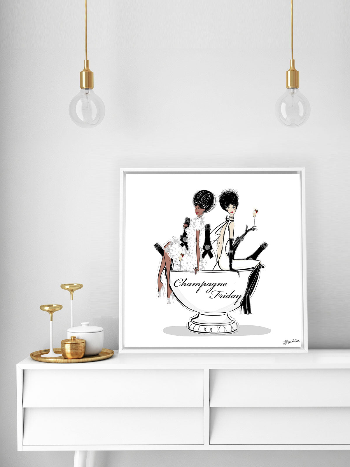 Champagne Friday - Illustration - Canvas Gallery Print - Unframed or Framed - Tiffany La Belle