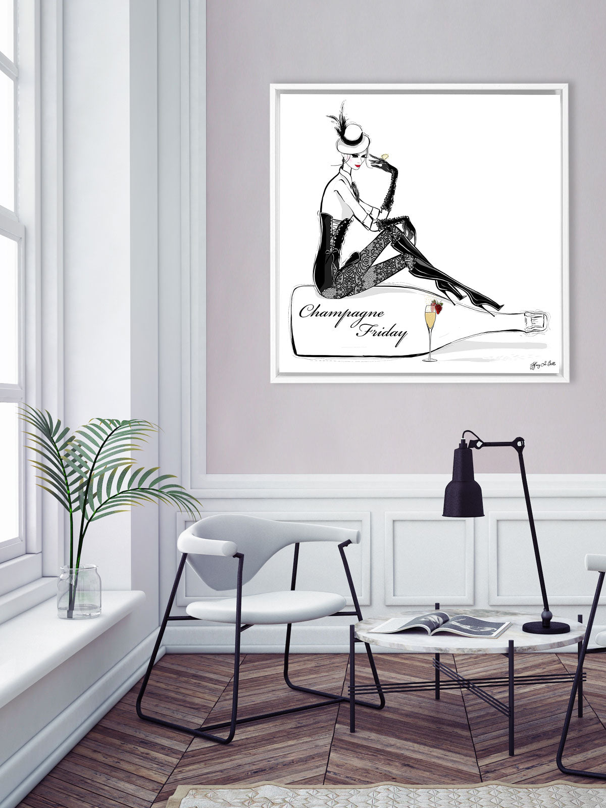 Champagne Friday with Strawberries - Illustration - Canvas Gallery Print - Unframed or Framed - Tiffany La Belle