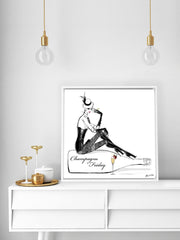 Champagne Friday with Strawberries - Illustration - Canvas Gallery Print - Unframed or Framed - Tiffany La Belle