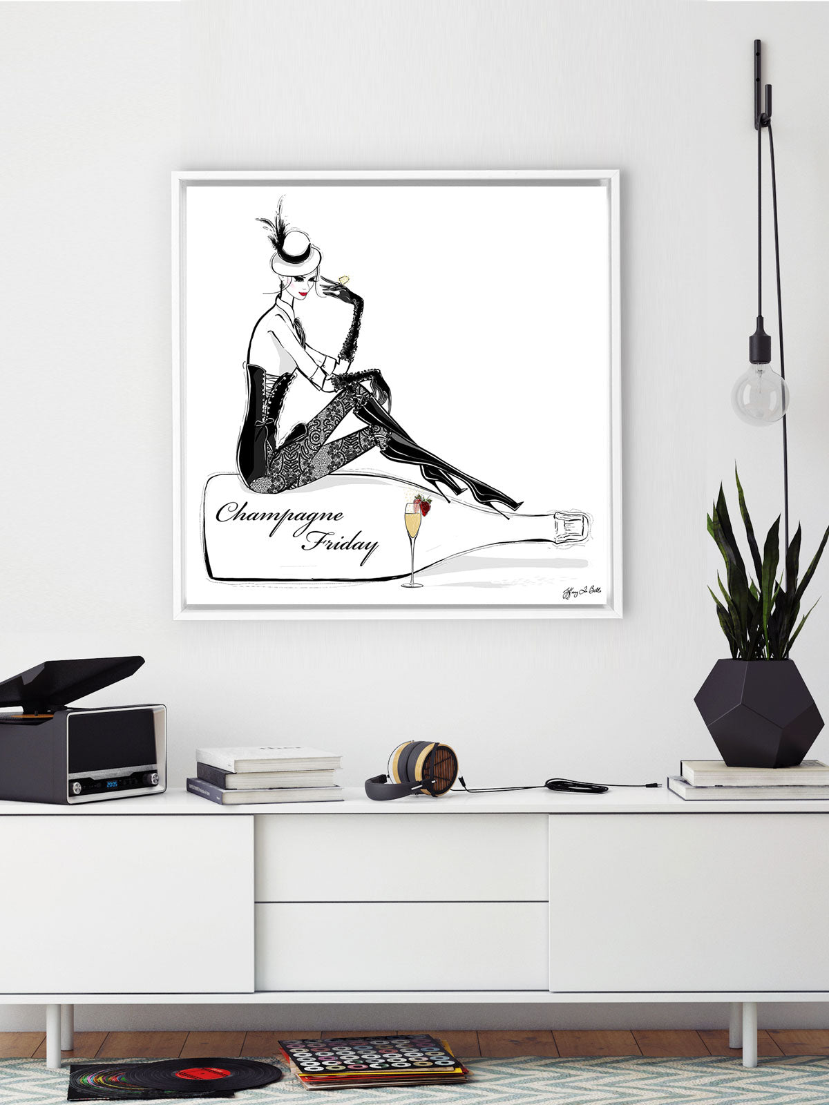 Champagne Friday with Strawberries - Illustration - Canvas Gallery Print - Unframed or Framed - Tiffany La Belle
