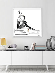 Champagne Friday with Strawberries - Illustration - Canvas Gallery Print - Unframed or Framed - Tiffany La Belle