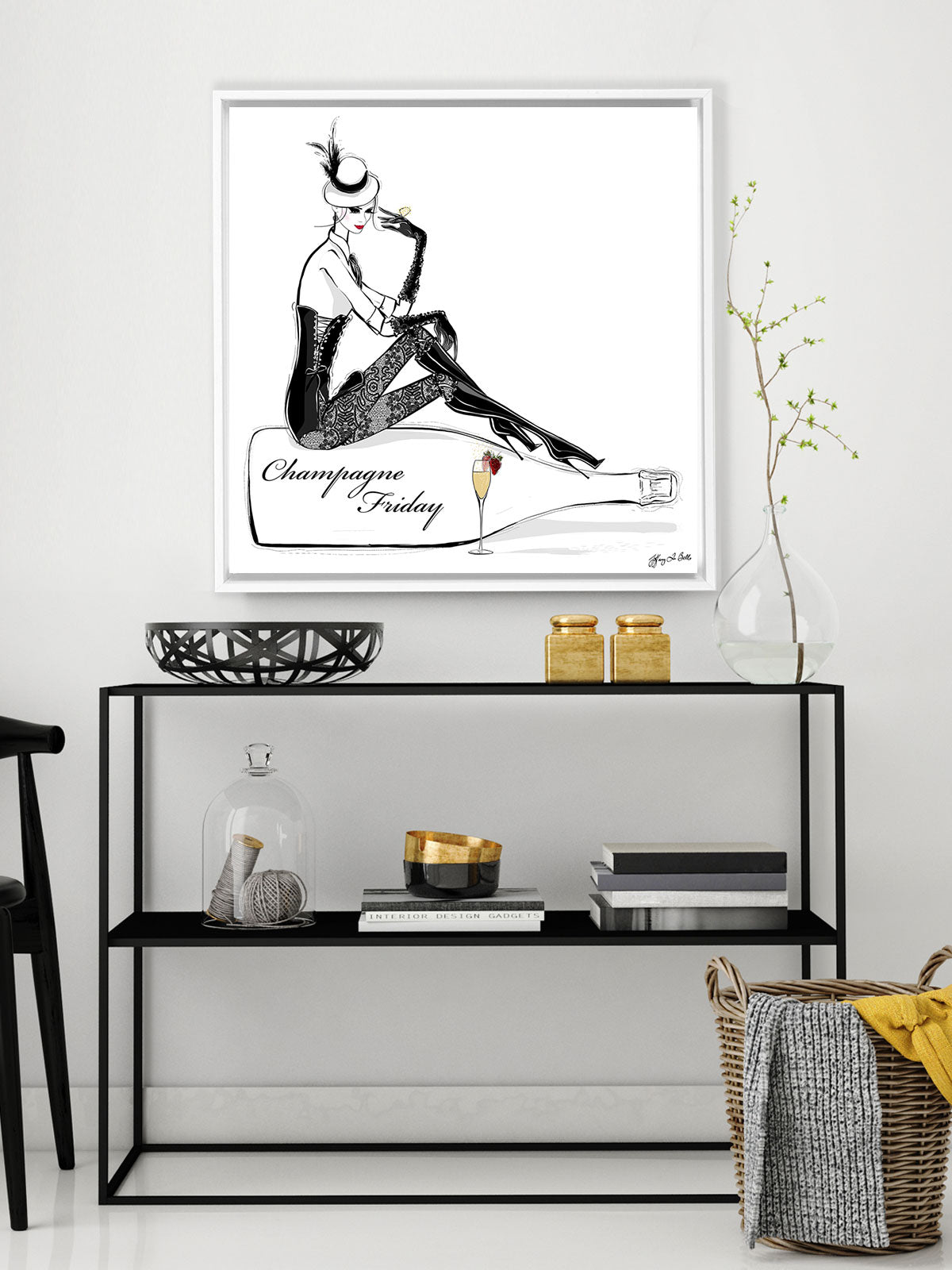 Champagne Friday with Strawberries - Illustration - Canvas Gallery Print - Unframed or Framed - Tiffany La Belle