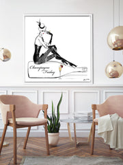 Champagne Friday with Strawberries - Illustration - Canvas Gallery Print - Unframed or Framed - Tiffany La Belle