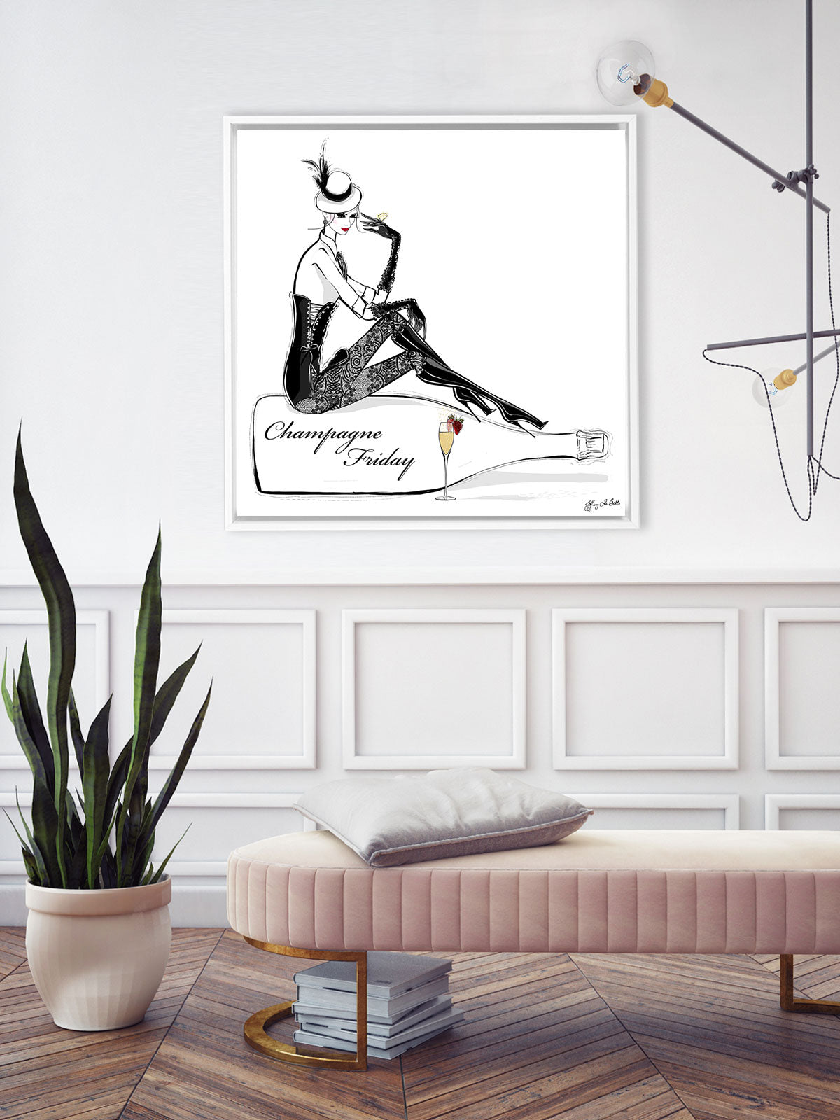 Champagne Friday with Strawberries - Illustration - Canvas Gallery Print - Unframed or Framed - Tiffany La Belle