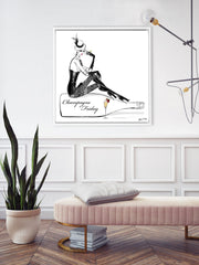 Champagne Friday with Strawberries - Illustration - Canvas Gallery Print - Unframed or Framed - Tiffany La Belle
