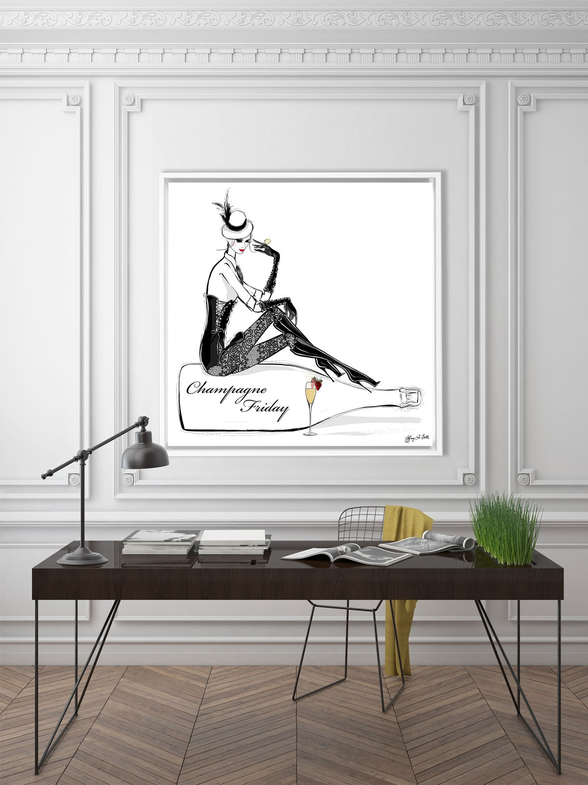 Champagne Friday with Strawberries - Illustration - Canvas Gallery Print - Unframed or Framed - Tiffany La Belle
