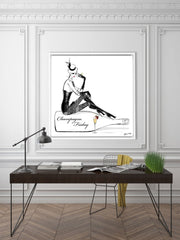 Champagne Friday with Strawberries - Illustration - Canvas Gallery Print - Unframed or Framed - Tiffany La Belle