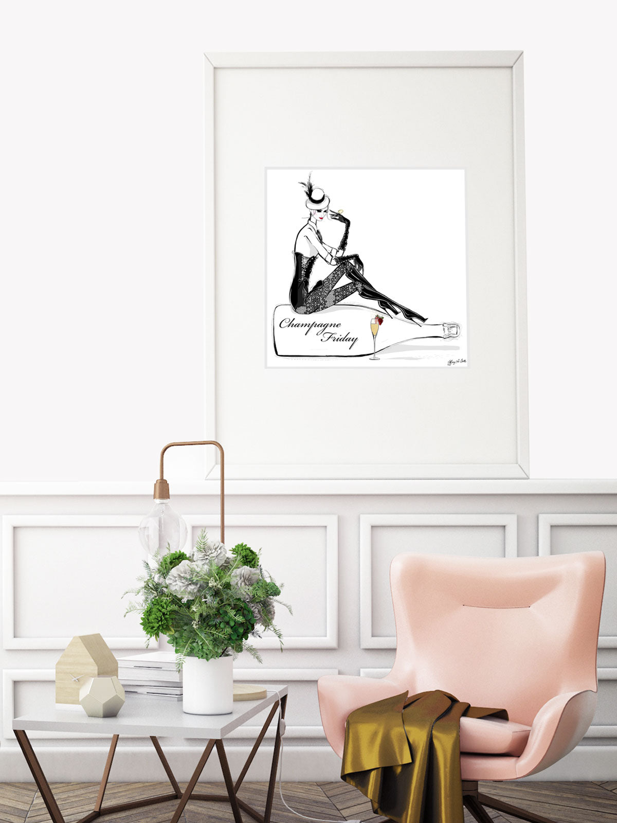 Champagne Friday with Strawberries - Illustration - Limited Edition Print - Tiffany La Belle