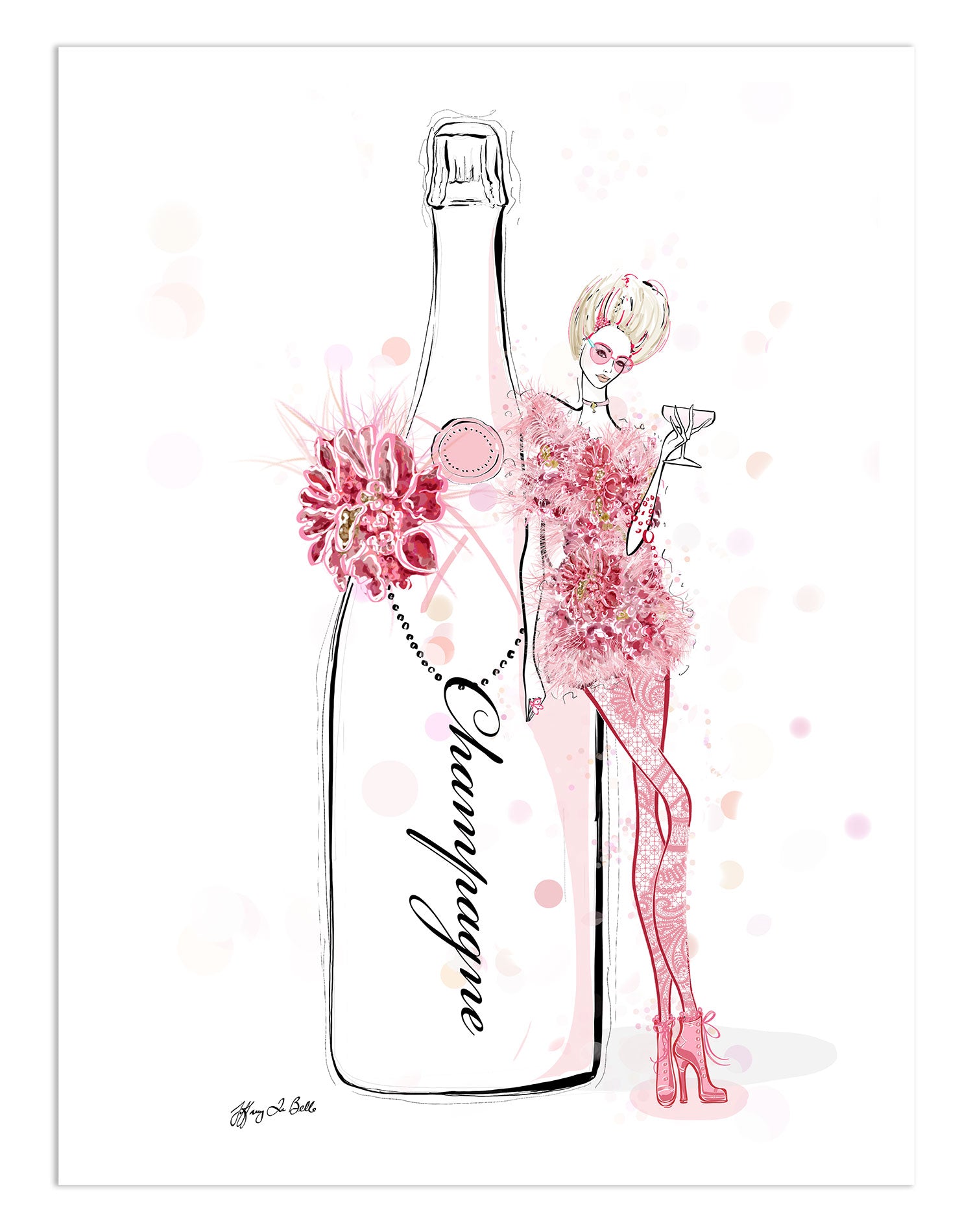 Champagne Bubbles in Elie Saab Floral - Illustration - Limited Edition Print - Tiffany La Belle