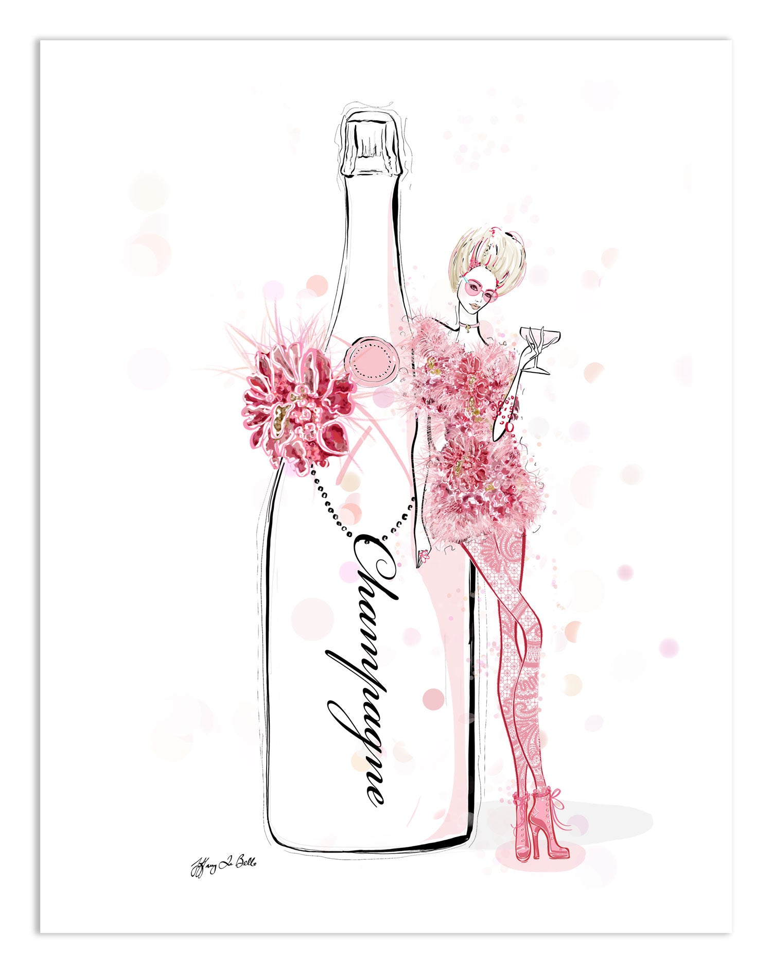 Champagne Bubbles in Elie Saab Floral - Illustration - Limited Edition Print - Tiffany La Belle