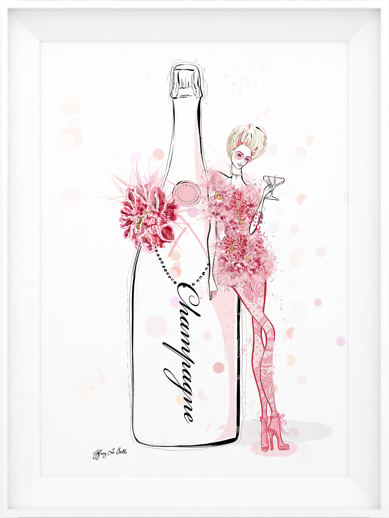 Champagne Bubbles in Elie Saab Floral - Illustration - Limited Edition Print - Tiffany La Belle